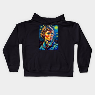 Amelia earhart in starry night Kids Hoodie